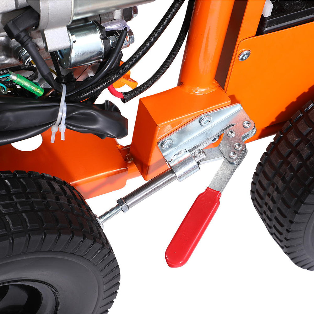 Close-up of red lever and frame near wheels on TMG Industrial 4000 PSI Gas Pressure Washer