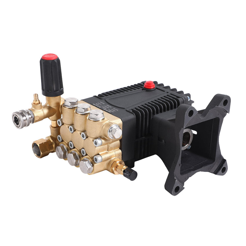 Industrial triplex pump assembly shown separately for the pressure washer
