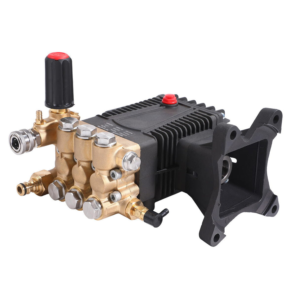 Standalone brass-headed pump assembly photographed separate from frame for TMG Industrial 4000 PSI Gas Pressure Washer
