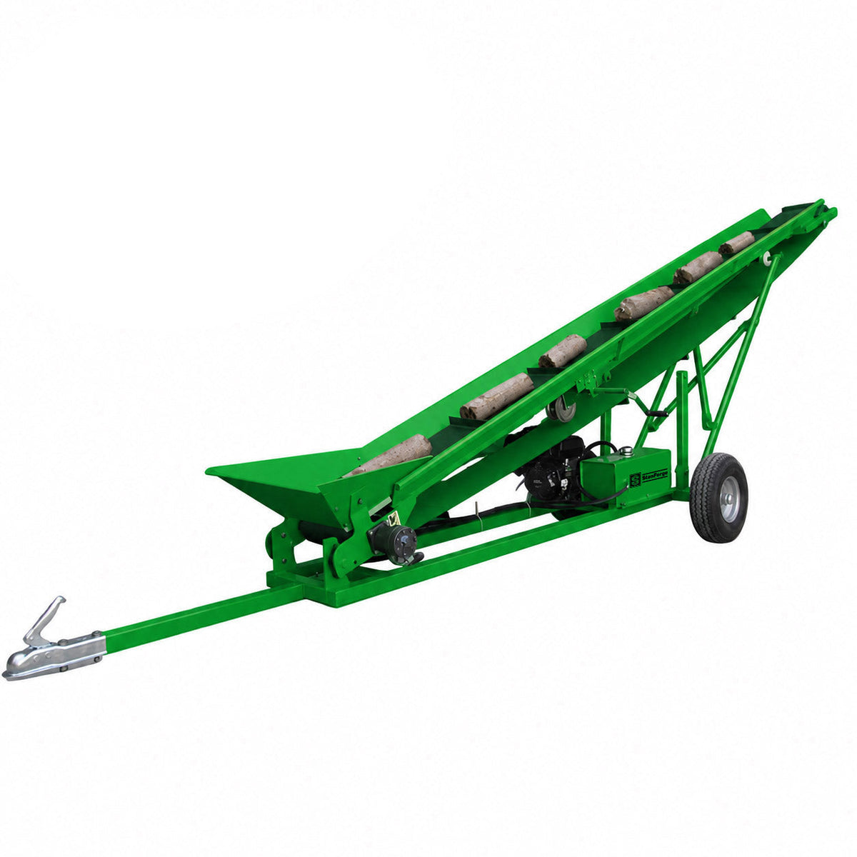 Firewood Conveyor, 6.5HP Gas Engine, 12" Width PVC Belt, Up To 10' Height, 2" Ball Hitch, SF-GFC12