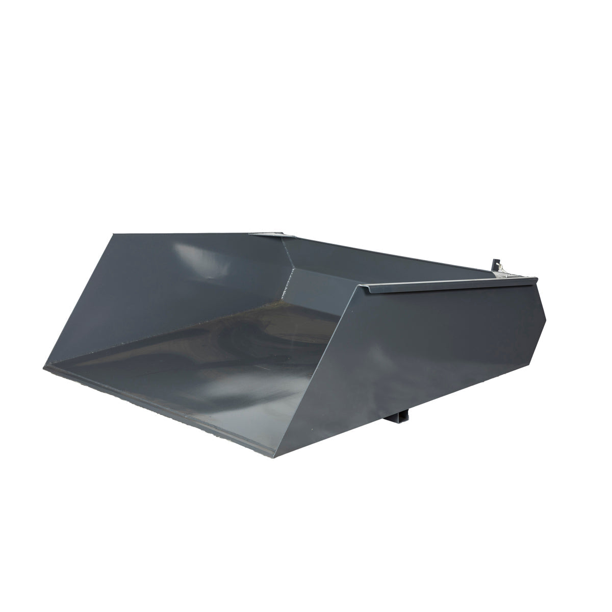 TMG-FSB64 Forklift Snow Bucket, 64” x 55” capacity with 90° dump angle and beveled edge design for efficient snow and material handling
