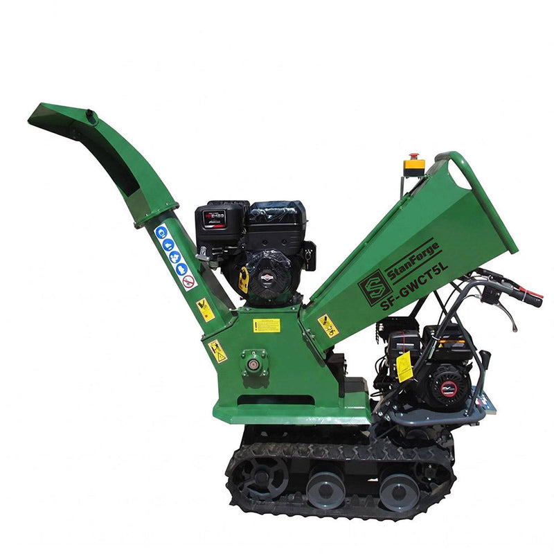 5" Tracked Wood Chipper, Two Gas Engines (15HP and 6.5HP), Adjustable Discharge Deflector, Heavy-Duty Chassis, SF-GWCT5L