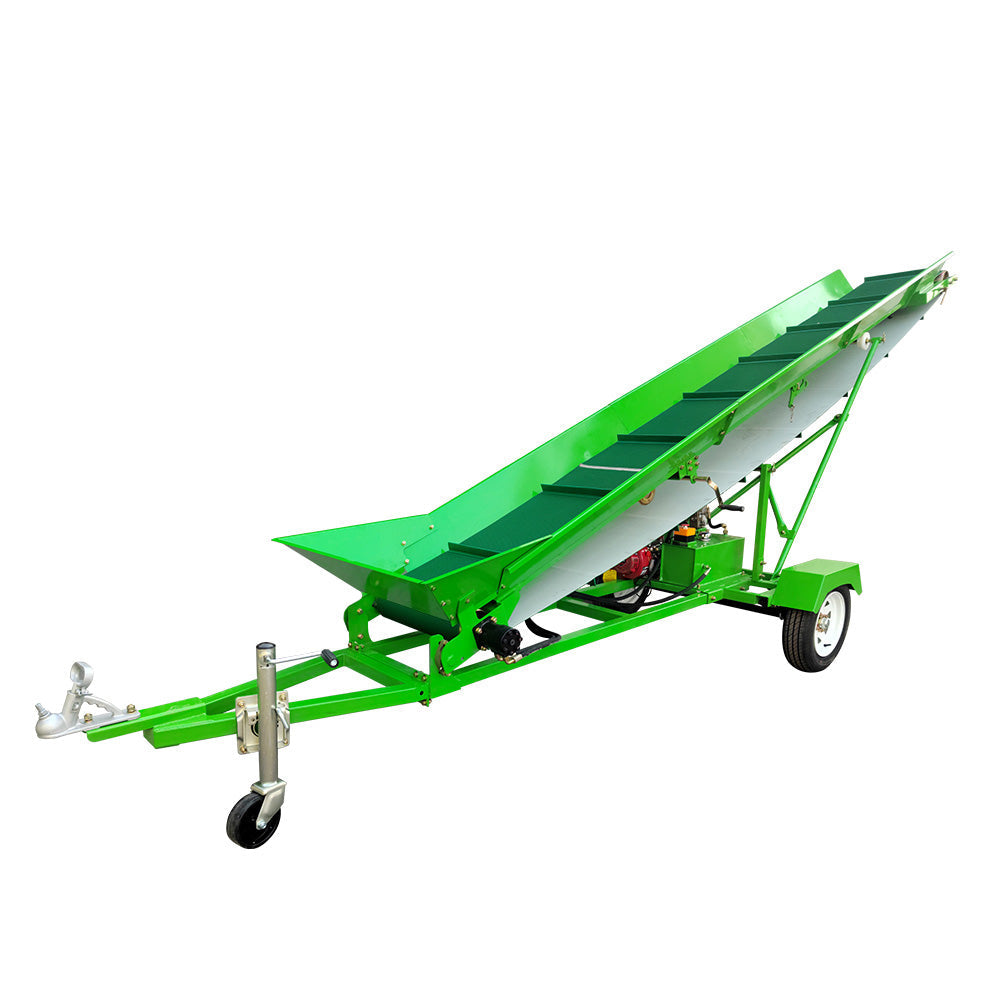 Firewood Conveyor, 6.5HP Gas Engine, 20" Width PVC Belt, Up To 10' Height, 2" Ball Hitch, SF-GFC20