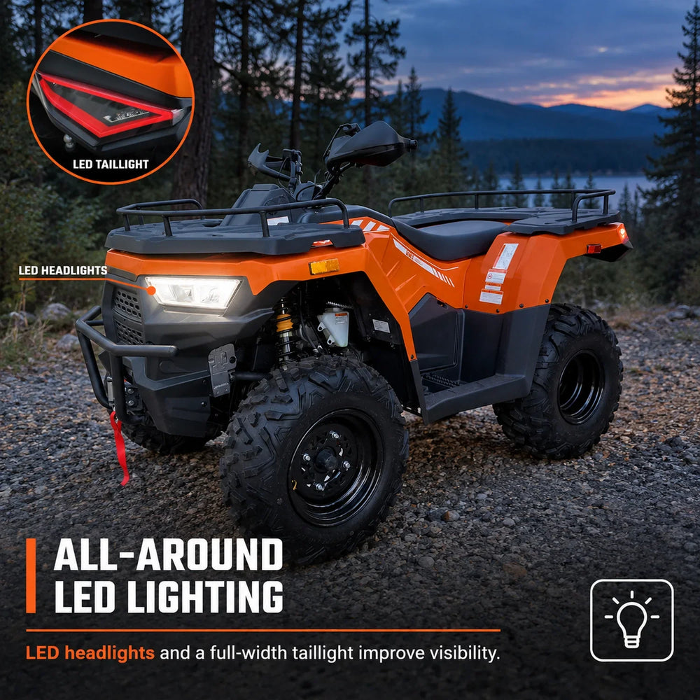 275cc ATV with On-Demand 4WD, Locking Differential, Cargo Racks, Trailer Hitch, and LED Lighting TMG-ATV325