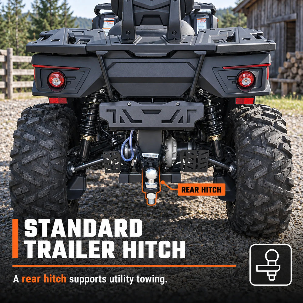 585cc ATV with On-Demand 4WD, EPS, CVTech Transmission, 2-Up Seating & Backrest, Locking Differentials, and Trailer Hitch TMG-ATV765