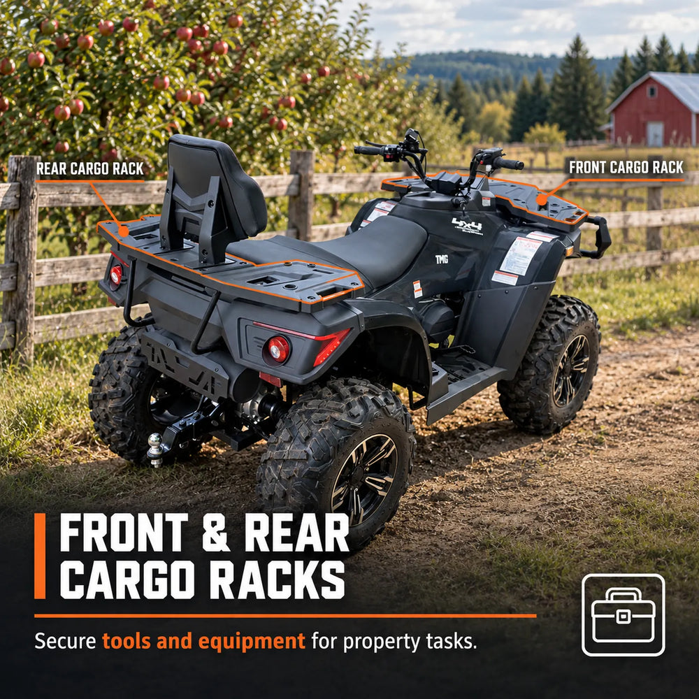 585cc ATV with On-Demand 4WD, EPS, CVTech Transmission, 2-Up Seating & Backrest, Locking Differentials, and Trailer Hitch TMG-ATV765
