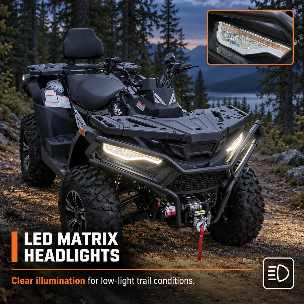 585cc ATV with On-Demand 4WD, EPS, CVTech Transmission, 2-Up Seating & Backrest, Locking Differentials, and Trailer Hitch TMG-ATV765