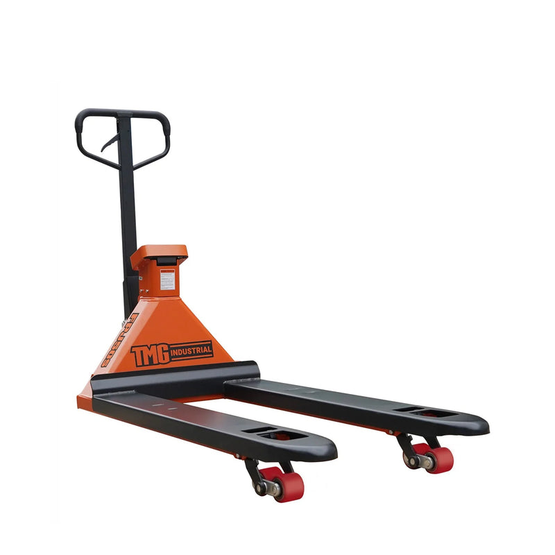 5000-lb Scale Pallet Jack Truck, 210° Steering Arc, 48" Forks, 2" LCD Display, TMG-FPJ50S