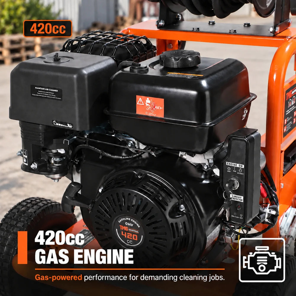 3600 PSI Gas Pressure Washer, 4 GPM, 420cc Gas Engine, Industrial Triplex Pump, 98' Hose Reel, TMG-GPW36R