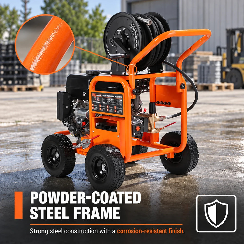 3600 PSI Gas Pressure Washer, 4 GPM, 420cc Gas Engine, Industrial Triplex Pump, 98' Hose Reel, TMG-GPW36R