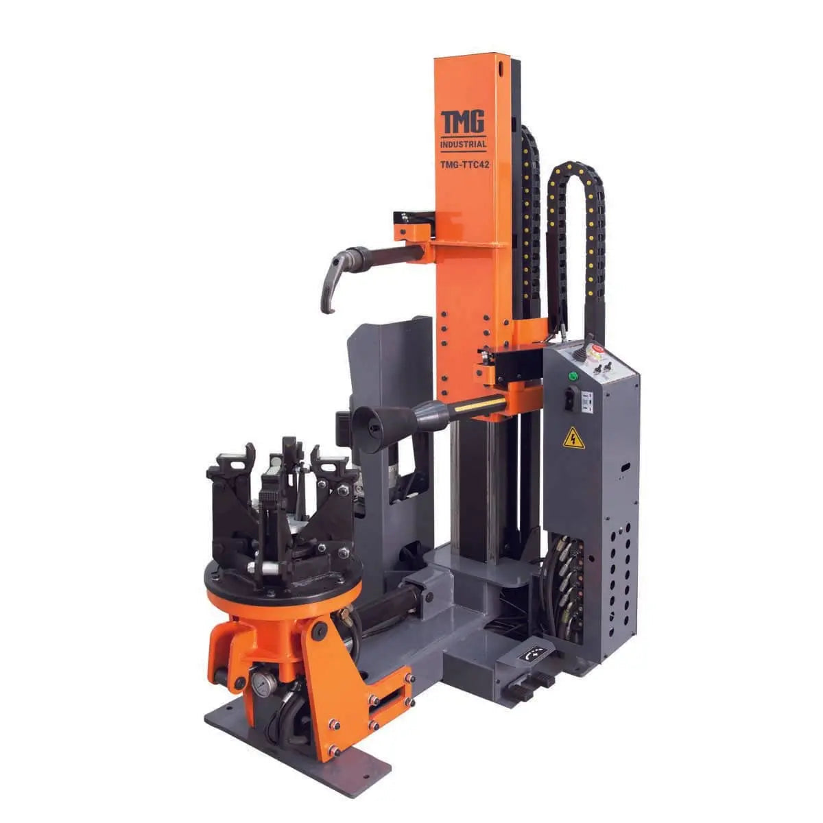 TMG Industrial 42” Heavy Duty Truck Tire Changer, 59” Tire Capacity, Upright/Vertical Tower Design, Bead Breaker w/Disc & Bead Hook, CSA certified Motor, TMG-TTC42