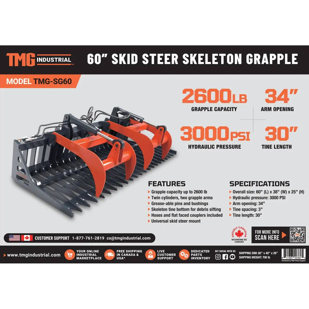 Grappin squelette de 60 po pour chargeuse compacte