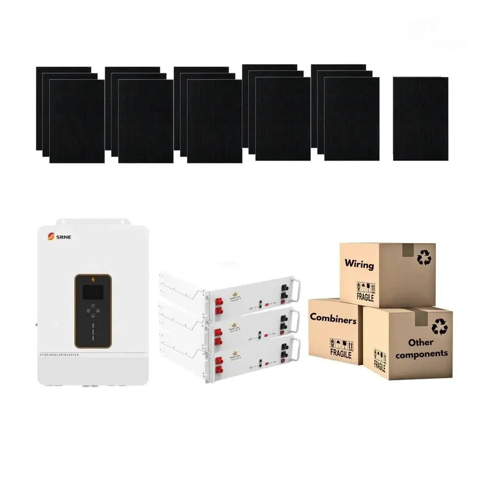 TMG Industrial Solar Cloudy Weather Kit 10kw SRNE Inverter & 15 kw Battery, Server Rack & Wall-Mounted Battery Options, Split-Phase (120/240), Hybrid Solar System Solution, TMG-SP9319