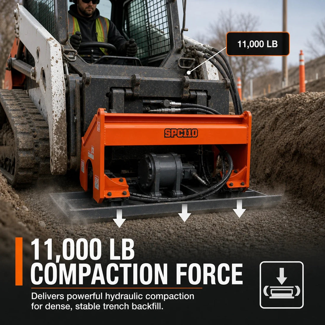 Force de compactage de 11 000 lb
