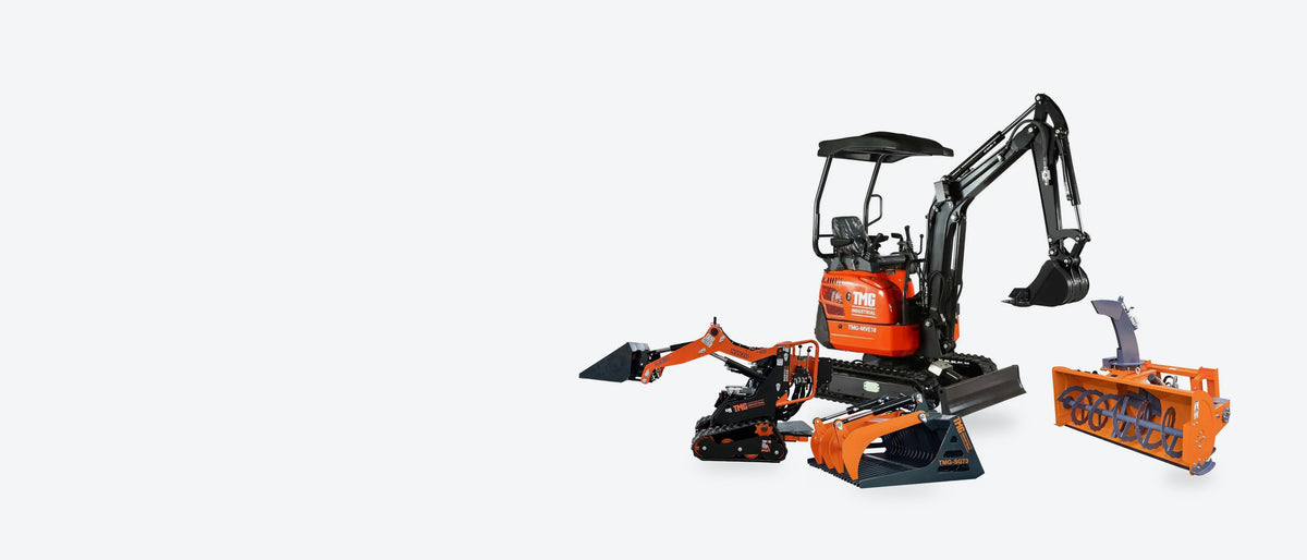 TMG mini excavator, stand-on mini skid steer and skid steer attachments